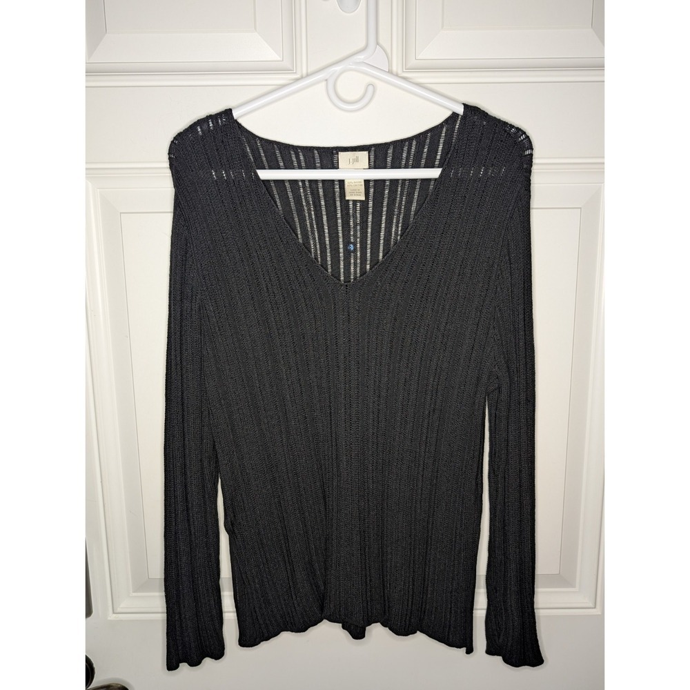 Vintage J Jill Open Knit Long Sleeve Black Sweater Women's Size Small - Picture 2 of 7